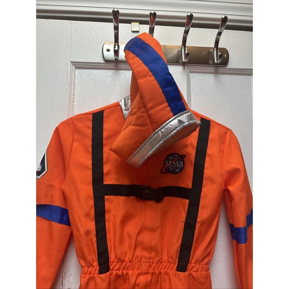 Boys Halloween Space Explorer Dress Up Astronaut Orange Costume With Helmet Med.